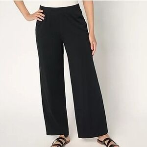 Denim & Co  XL Tall Black Beach Jersey Tall Full Length Wide Leg Pant A678643